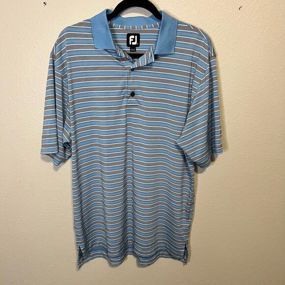 FootJoy Golf Polo Blue Black White Stripe Size Large - Picture 1 of 5